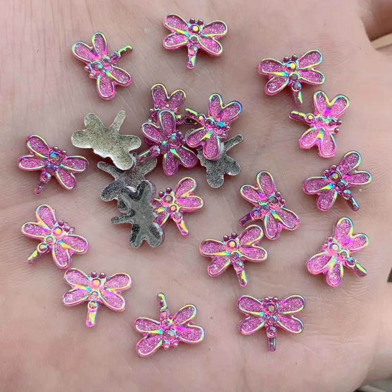 40pcs 9*12mm Cute mini Dragonfly shape for Women Summer Style Jewelry Resin&acryl Rhinestones Material DIY Strass craft