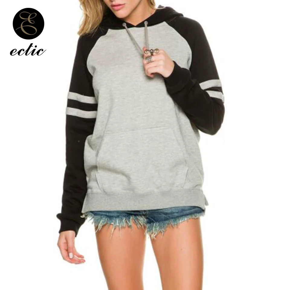 Спортивный Джемпер Полосатый Женщина Худи Реглан Длинный Рукав Карман Кенгуру