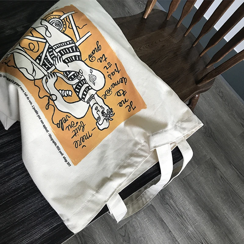 Women's Canvas Shoulder Bag Fauvism French Artist Printing Luxury Handbags Reusable Folding Shopping Bolsa Feminina | Багаж и сумки