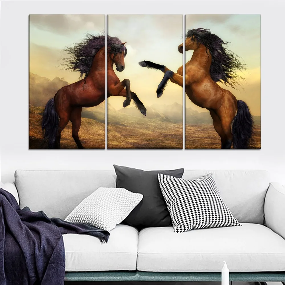 Two Horses Dance Painting 4 Piece Modular Style Animal Picture Canvas Print Type Modern Home Decorative Wall Artwork Poster | Дом и сад