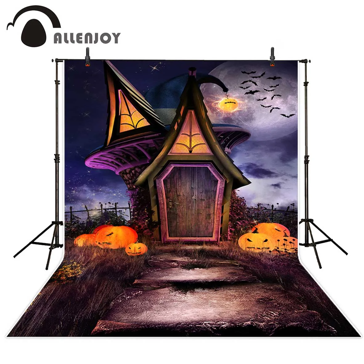 

Allenjoy vinyl backdrop birthday Magic cartoon full moon pumpkin lights Halloween professional festival backdrop photographic