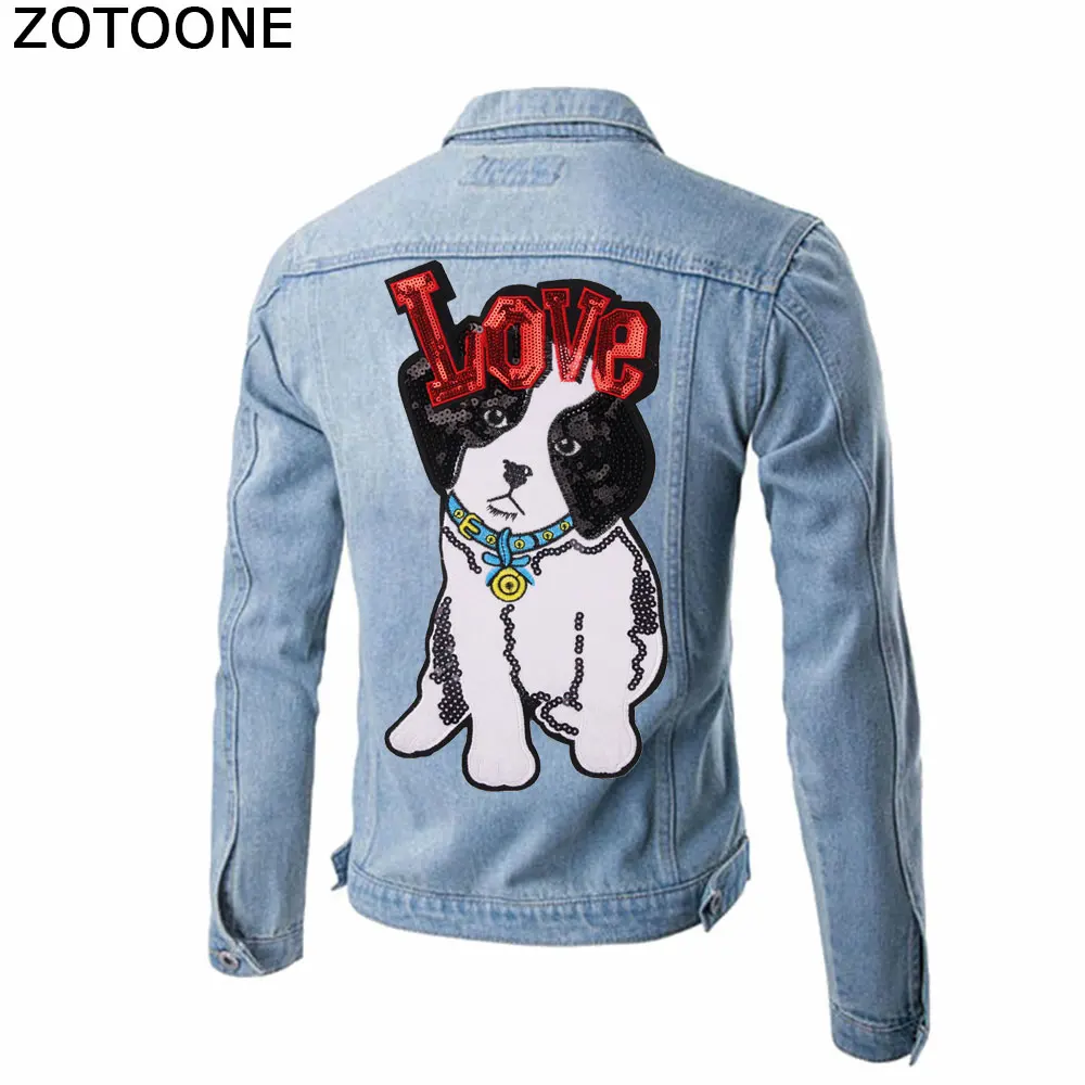 ZOTOONE LOVE White Dog Patches Cartoon Embroidery Sequin Patch for Clothing Sew on DIY Decoration Clothes Sticker Applique Badge | Дом и сад