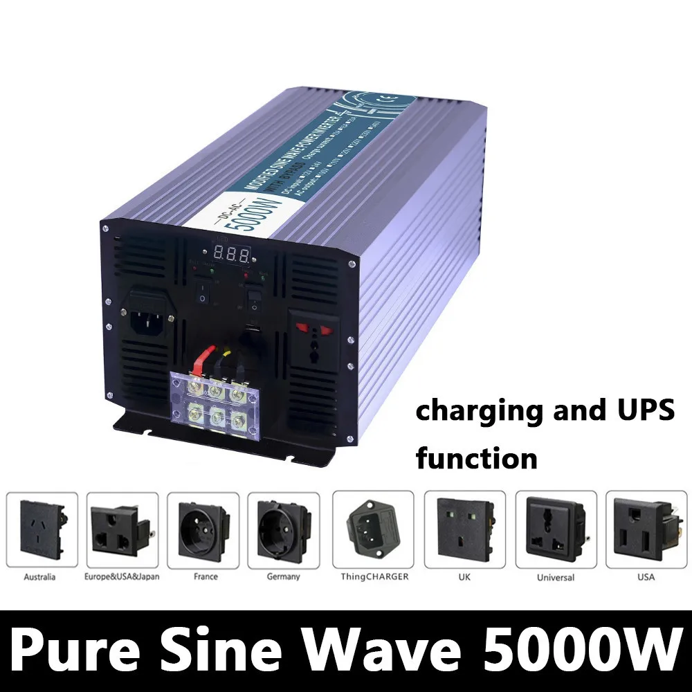 5000W Pure Sine Wave Inverter DC 12V/24V/48V To AC110V/220V off grid UPS solar inverter voltage converter with charger and UPS|Инверторы и