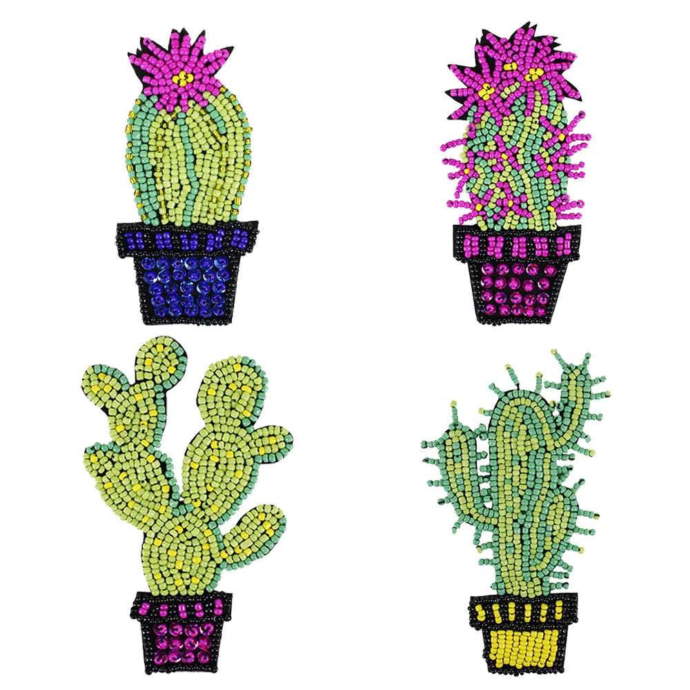 

10pieces Handmade Beaded Sequin Cactus Patches Motif Applique Hat Badges Sew On Clothes Decorated DIY Sewing Supplies TH1127