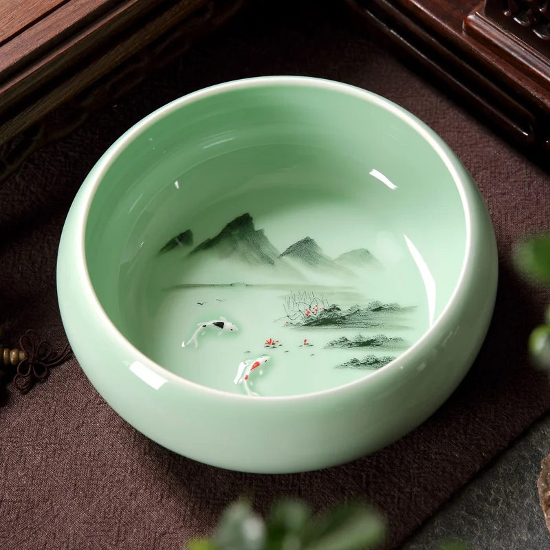 Китайский стиль Longquan Celadon чайная стирка ручная роспись пейзажный узор офисный