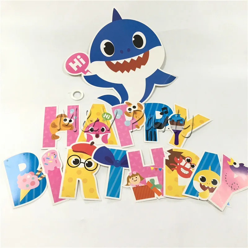 14 шт./лот Синий Детские Акулья тема Бумага мультфильм Happer флажок на день рождения