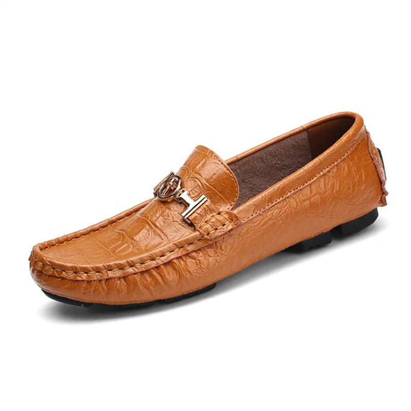 （38-50）Genuine Leather Men's Peas Shoes Large Size Casual Boat Gold-plated Metal Decoration Loafers For Male | Обувь