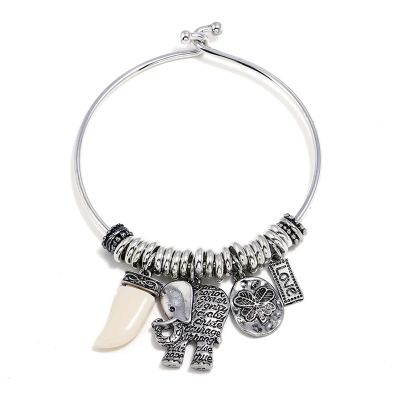 Retro Adjustable Bangles For Women Vintage Silver Color Elephant Femme Bracelet Charm Jewelry Gift | Украшения и аксессуары