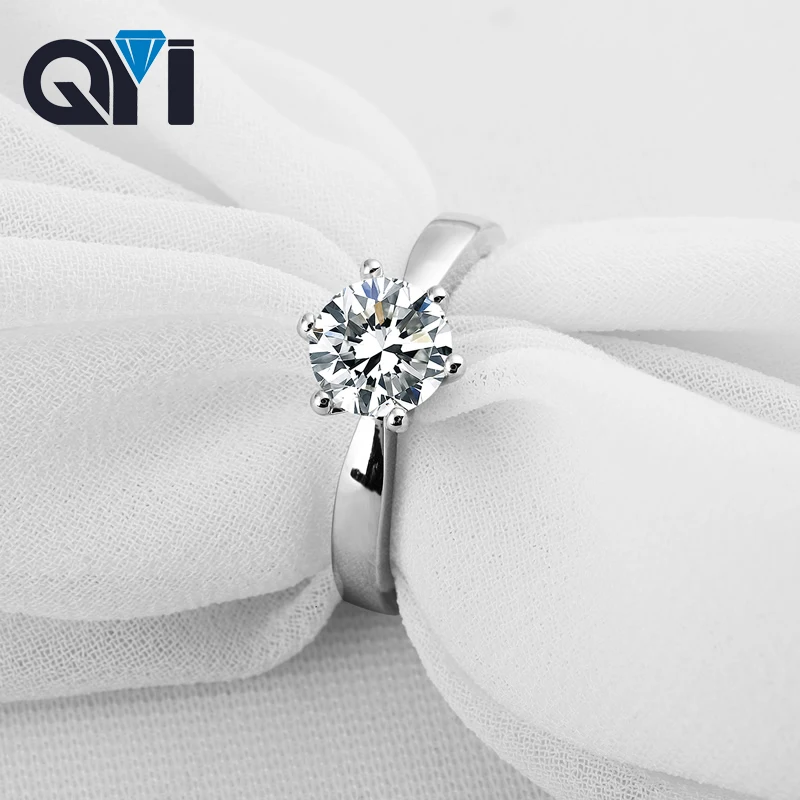 QYI 925 цельное серебряное круглое кольцо с искусственным бриллиантом 1ct Трендовое
