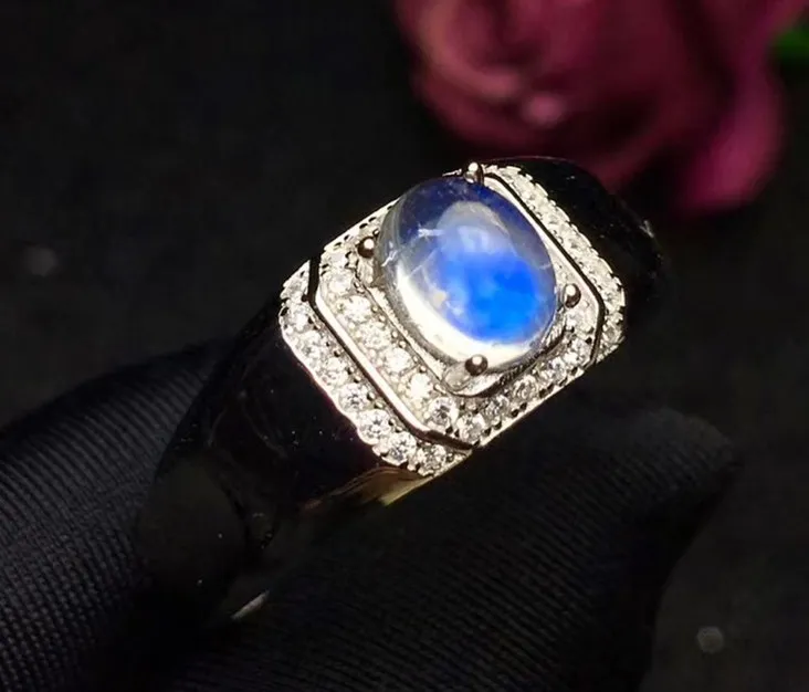 natural moonstone Мужское кольцо натуральный изумруд или голубой лунный камень серебро 925 пробы 0.85ct драгоценный камень для мужчин или wo мужчин J18060402 - Цвет камня: natural moonstone