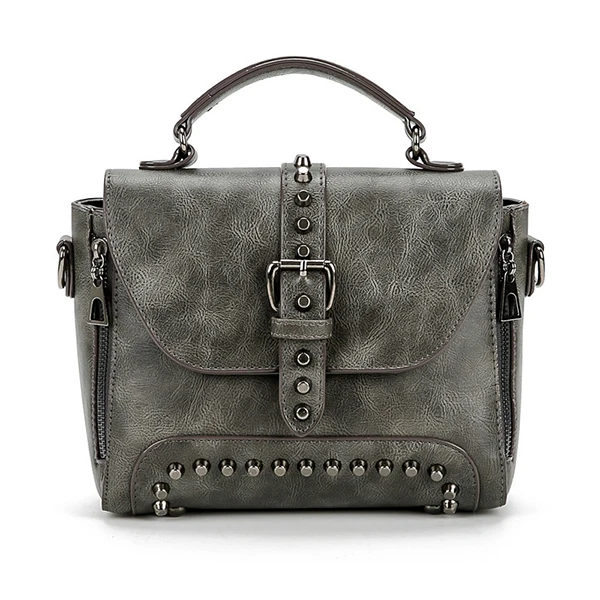 Gray Rivet Bag Сумки через плечо для женщин, ретро кожаная сумка с заклепками, сумки-мессенджеры, дизайнерские женские маленькие сумки, сумки через плечо - Цвет: Gray Rivet Bag