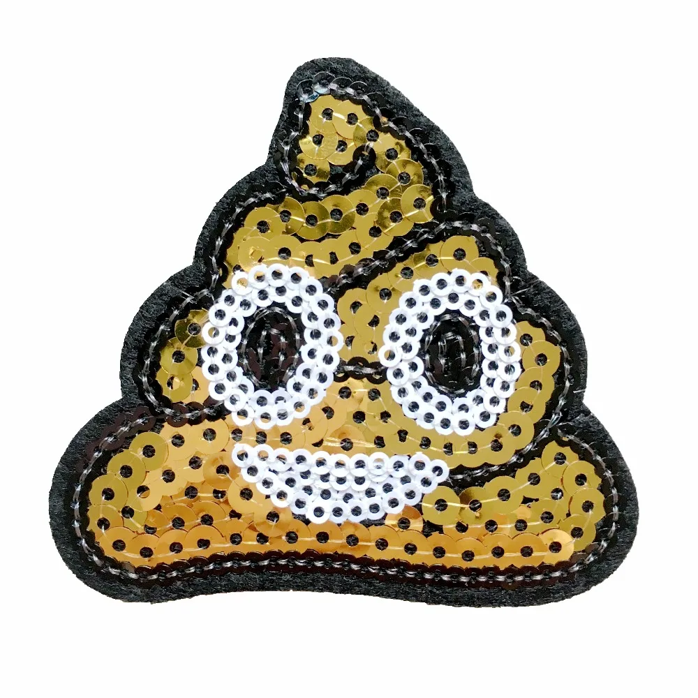 10Pcs/lot Gold POOP Sequined Patches for Clothes Iron on Parch