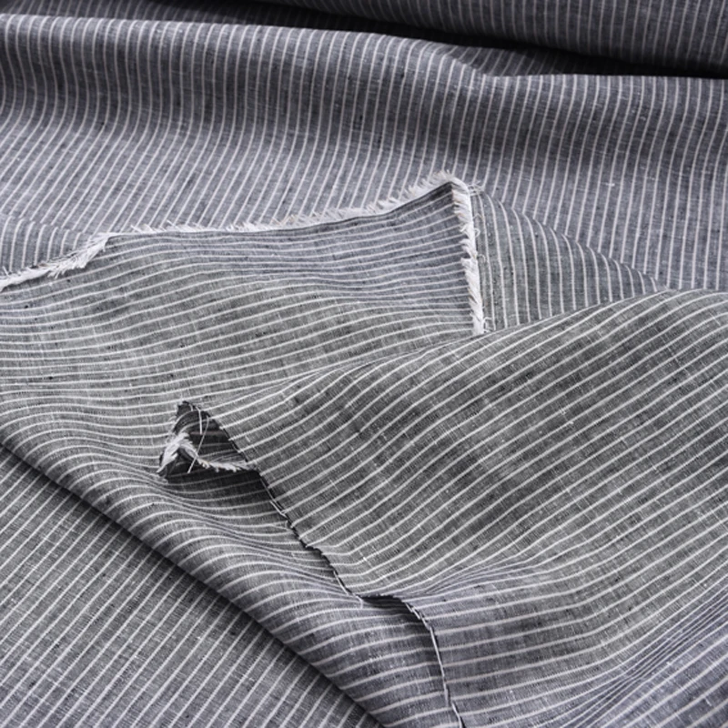 

140CM Wide 250G/M Gray Stripe Linen Fabric for Summer and Spring Dress Clothes Jacket H422