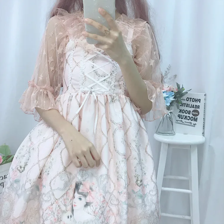 Платье Лолиты, японское платье JSK Kawaii, сказочное платье на бретелях, женское летнее платье, мягкое милое платье лолиты для девочек