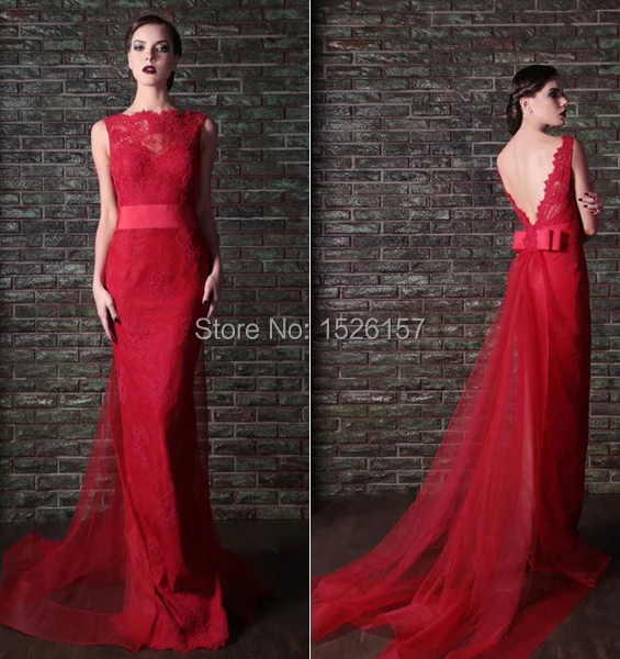 New Arrival Mermaid Evening Dress Red With Appliques Lace Court Train Vestido De Festa Tank Sleeveless Dresses Romantic | Свадьбы и