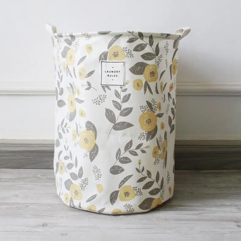 Большая корзина для белья мультяшная хранения одежды цветов листьев бочка