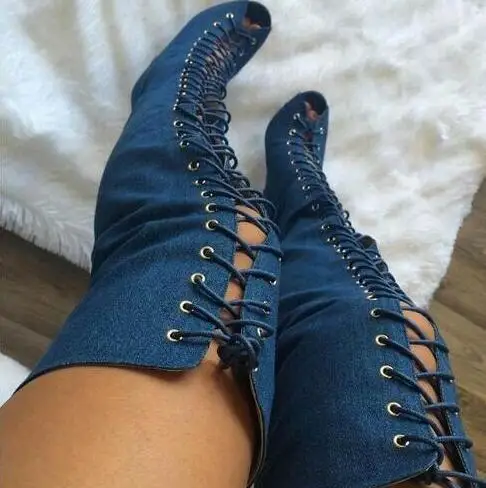 

Top selling Sexy thigh high boots high quality lace up peep toe women gladiator boots with zip cut-outs high heel sandal boots