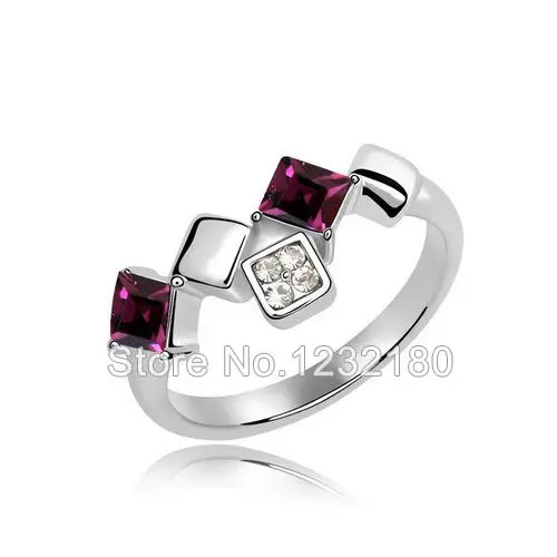 Fashion Purple 3.70g Wedding Bands Romantic Gold Plated Austrian Crystal Geometric Women Ring 2014 Compatible With Party | Украшения и