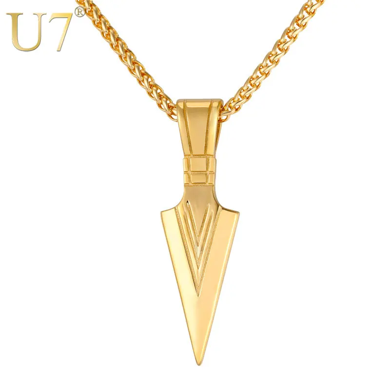 

U7 Necklace Stainless Steel Dagger Pendant & Chain Gold Color Sword Men Punk Hiphop Rock Gifts Fashion Jewelry Necklaces P1084