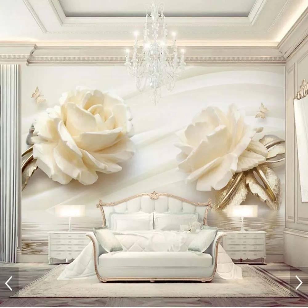 3d бокал для шампанского Цвет розы фото обои спальни волна воды отражение обоями