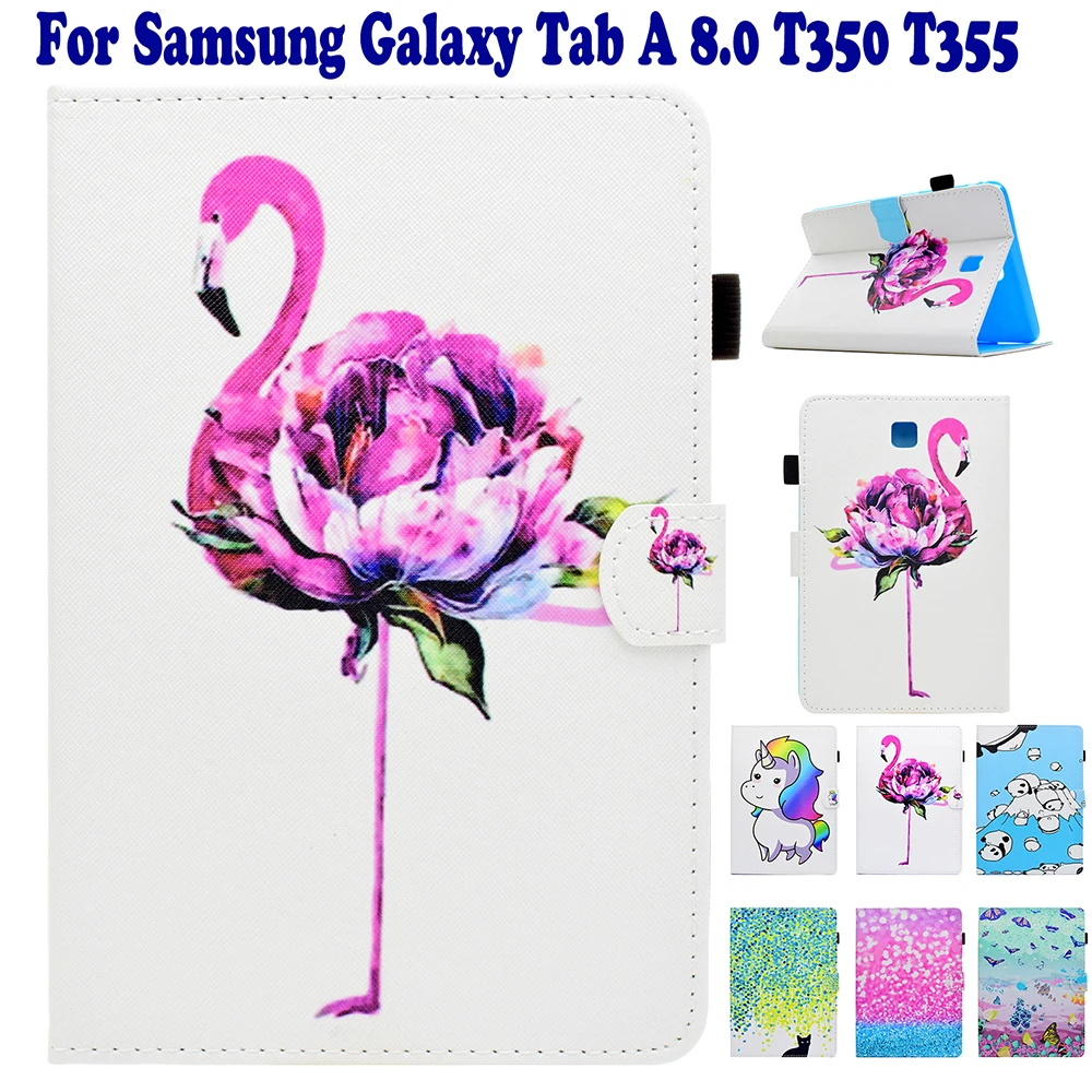 

Painted Flip PU Leather Stand Case For Samsung Galaxy Tab A 8.0 inch T350 T355 P350 P355 t355c p355c Tablet Cute Case Cover capa