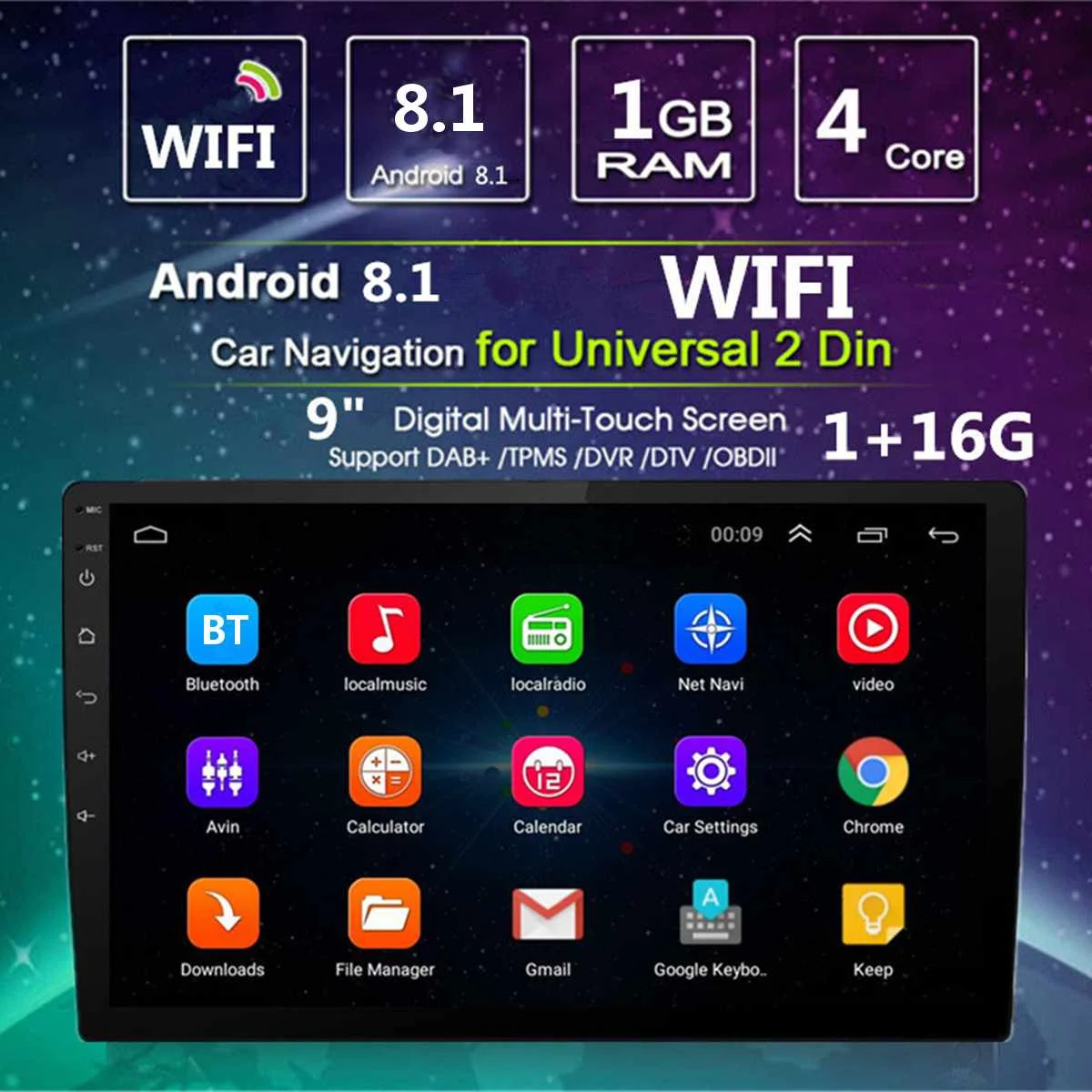9 дюймов Android 8,1 2DIN автомобильный MP5 плеер стерео bluetooth WiFi DAB gps Nav Радио Видео Зеркало Ссылка Автомобильный мультимедийный плеер 1+ 16G