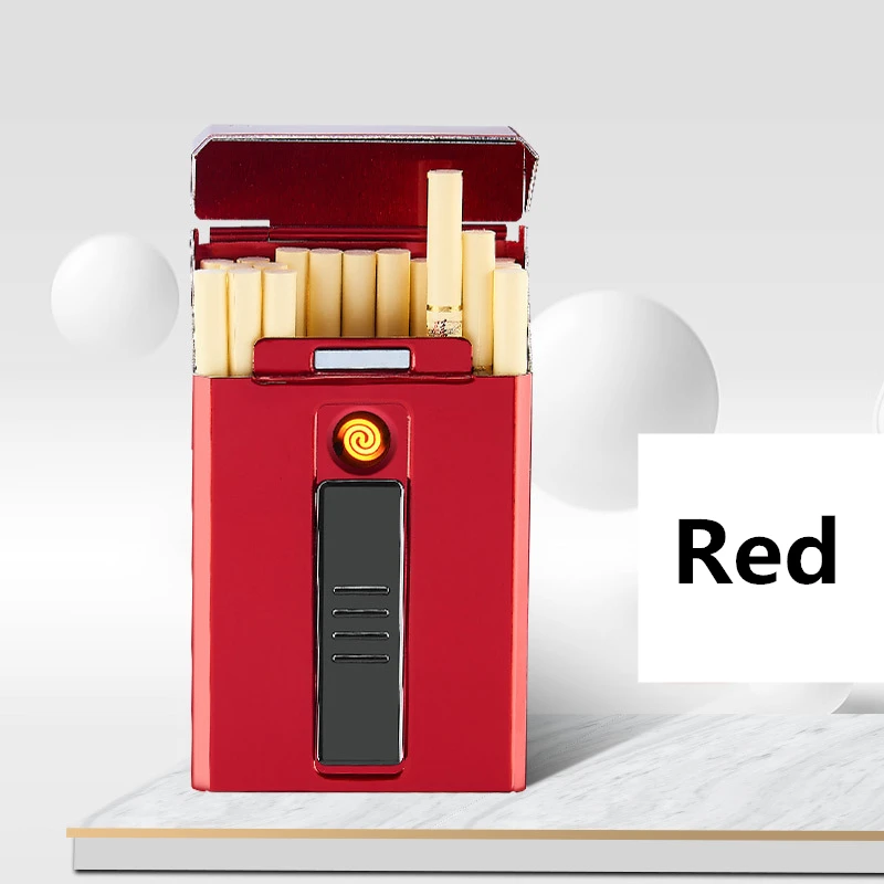 Red Аварийный Женский 20 длинный тонкий чехол для сигарет с зарядкой Реверсивный вольфрамовый провод компрессионный металлический чехол для сигарет - Цвет: Red