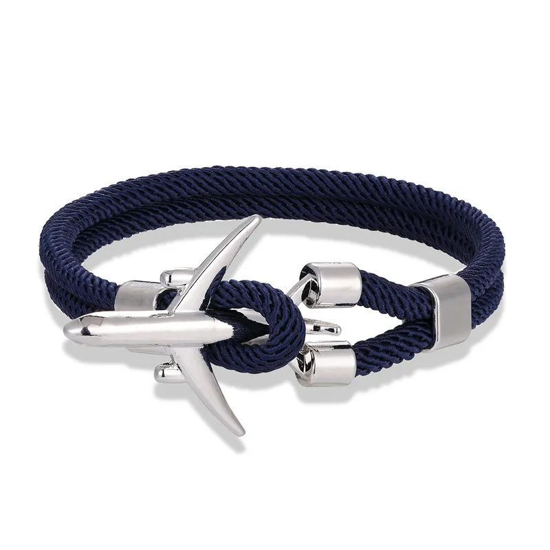 Silver Dark Blue Горячая самолет мужские якорь мужской браслет красочные веревки самолет пара Женские Браслеты lucky Love аэропорт подарок ювелирные изделия - Окраска металла: Silver Dark Blue