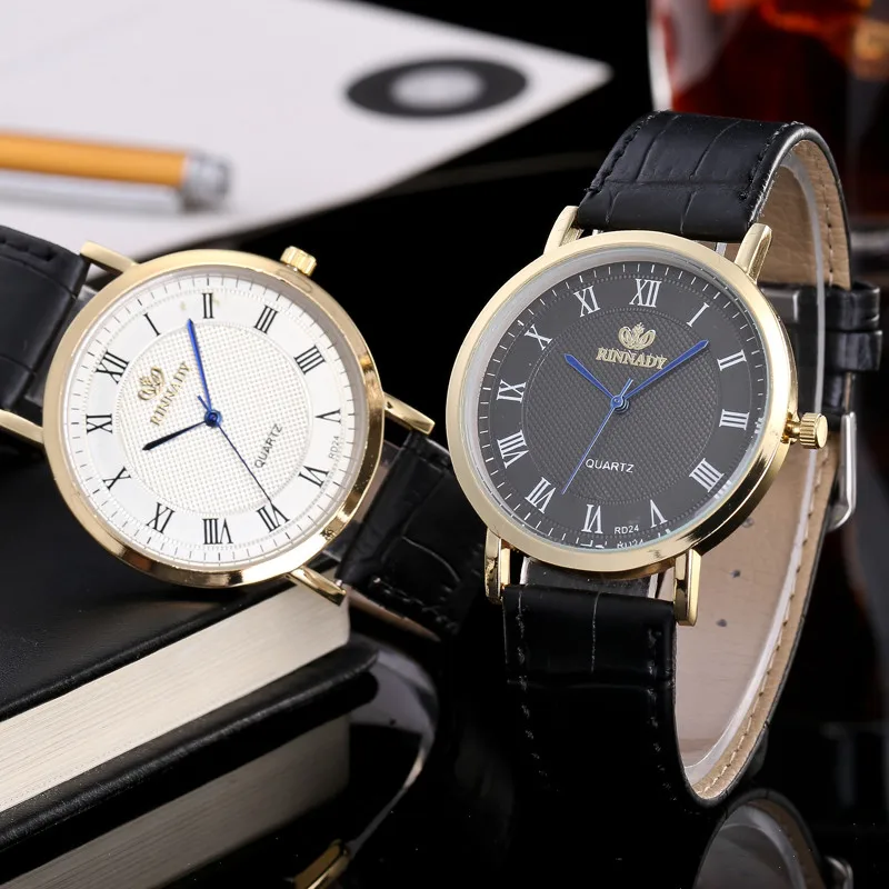 Модные мужские часы кварцевые аналоговые кожаные римские цифры Круглые Наручные