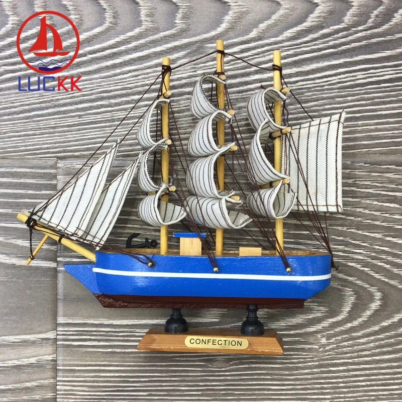 Деревянная модель корабля LUCKK 18 см морская синяя украшение для интерьера дома