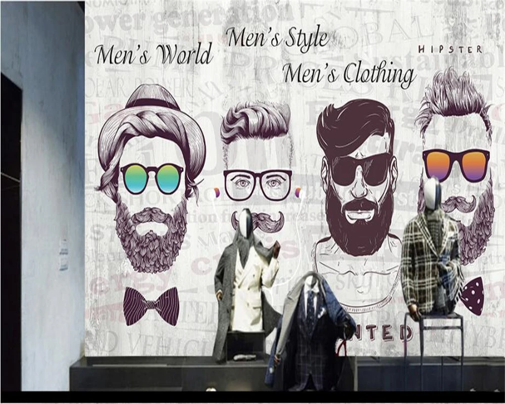 beibehang 2018 New High Quality Vintage Wallpaper Trendy Bearded Background Wall Front Personality papel de parede 3d wallpaper |