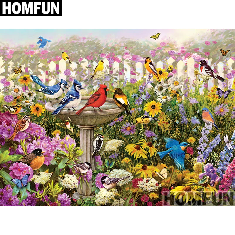 Алмазная 5D Вышивка птица и цветок HOMFUN полноразмерная круглая/квадратная картина