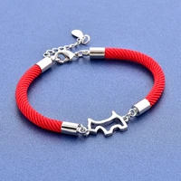 attractto s925 silver hollow dog braceletsbangles for women red rope chain bracelets friendship crystal cuff bracelet sbr190149