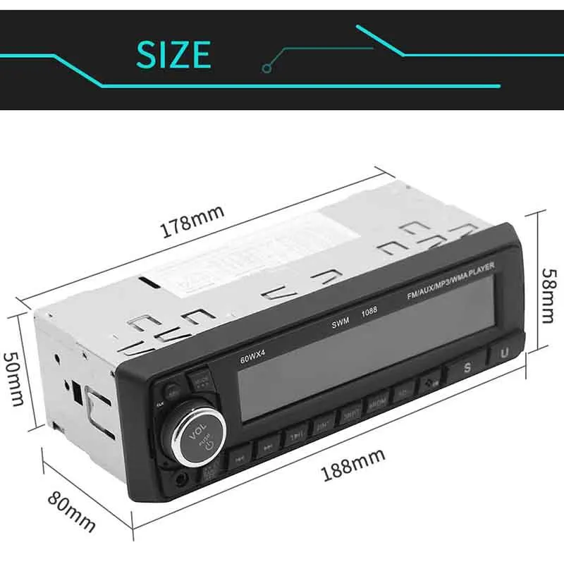 Большой ЖК экран 60 Вт * 4 магнитола с Bluetooth стерео аудио MP3 радио плеер AUX IN SD DC 12 В USB