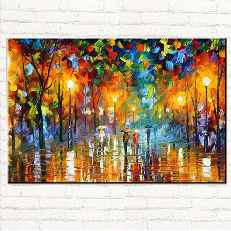 Пейзаж масляной живописи любителей дождя дерева лампа на холсте настенные