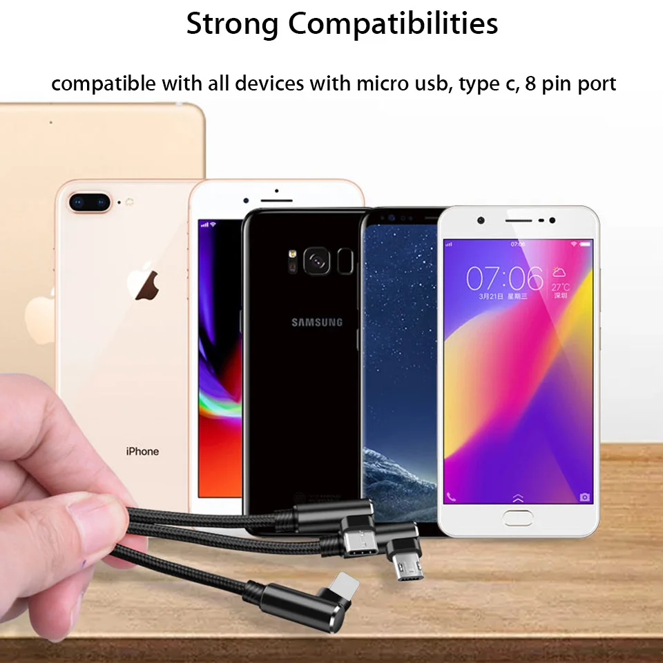 3в1 90 градусов Micro usb зарядный кабель для samsung S10 S9 Plus huawei P30 P20 usb type C мульти кабель для зарядного устройства Шнур мобильного телефона