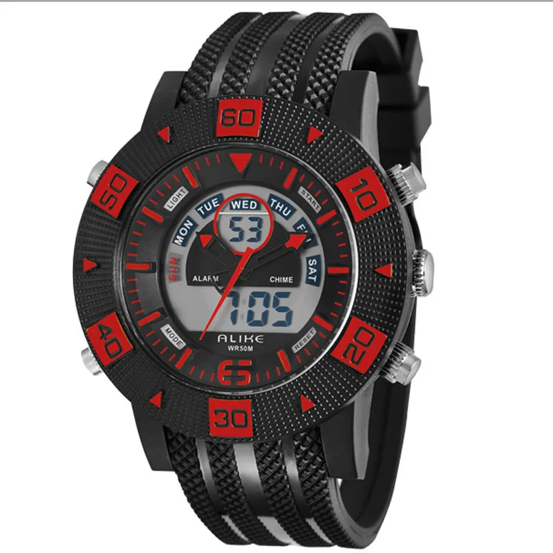 Мужские спортивные часы ALIKE с двойным циферблатом будильником секундомером
