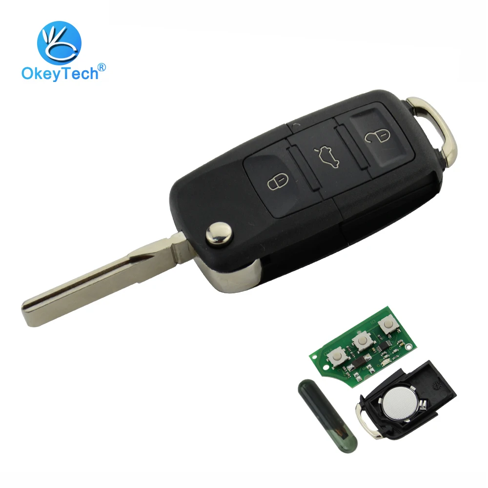 

OkeyTech 3-кнопочный складной пульт дистанционного управления для VW Caddy Golf Jetta Sirocco Touran Tiguan EOS Beetle 1K0959753G, 433 МГц