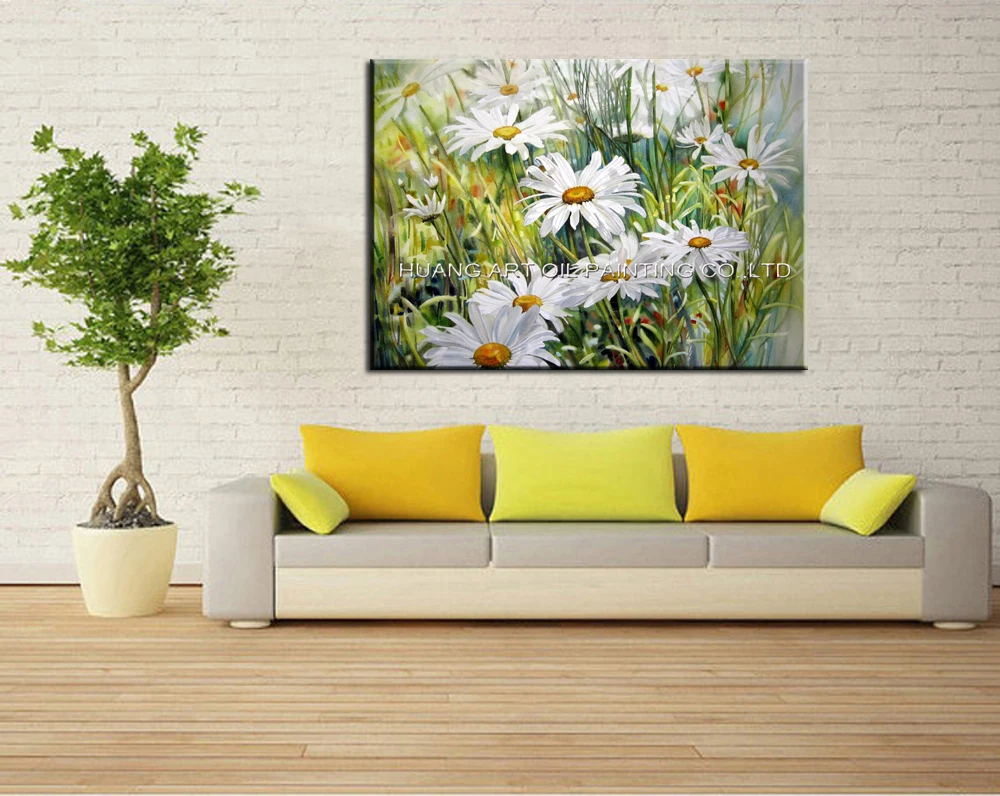 Картина маслом ручной работы белая Маргаритка домашний декор холст пейзаж