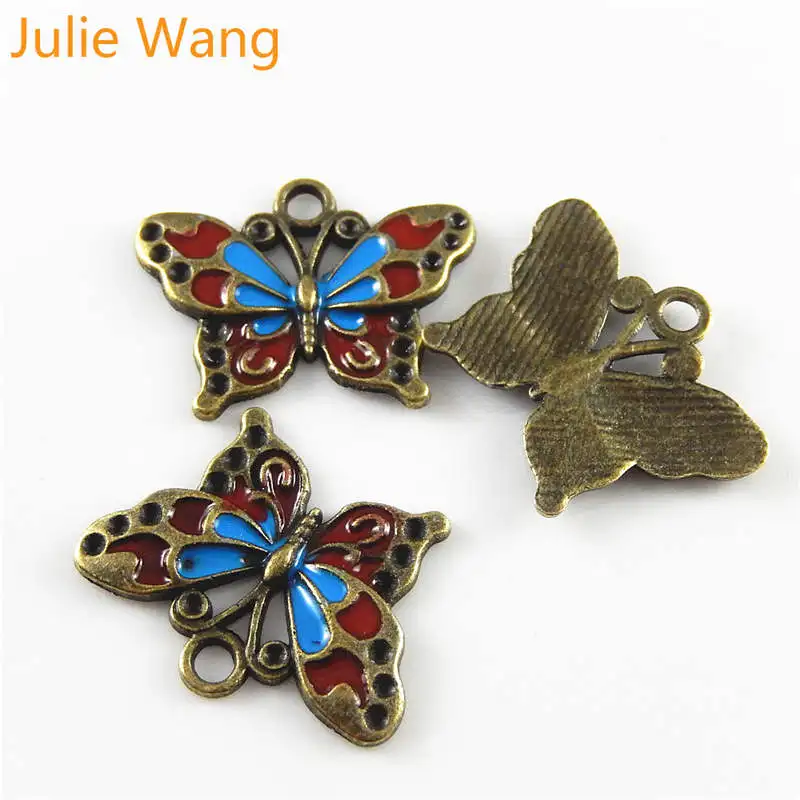 Julie Wang 10 шт. цветная подвеска с эмалированной бабочкой античное бронзовое