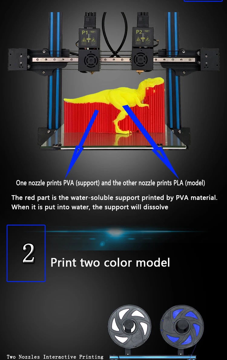SunDcreate двойное сопло 3d принтер impressora 3d Два цвета и двойное сопло с 300x300x400 мм платформой