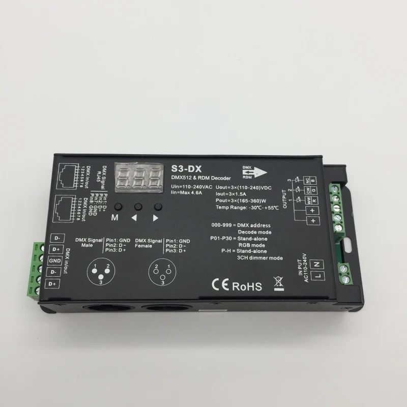 3CH * 1.5A RF2.4GHz DMX RDM 220vDecoder 110 240V Одноцветный двойной белый RGB Светодиодная лента