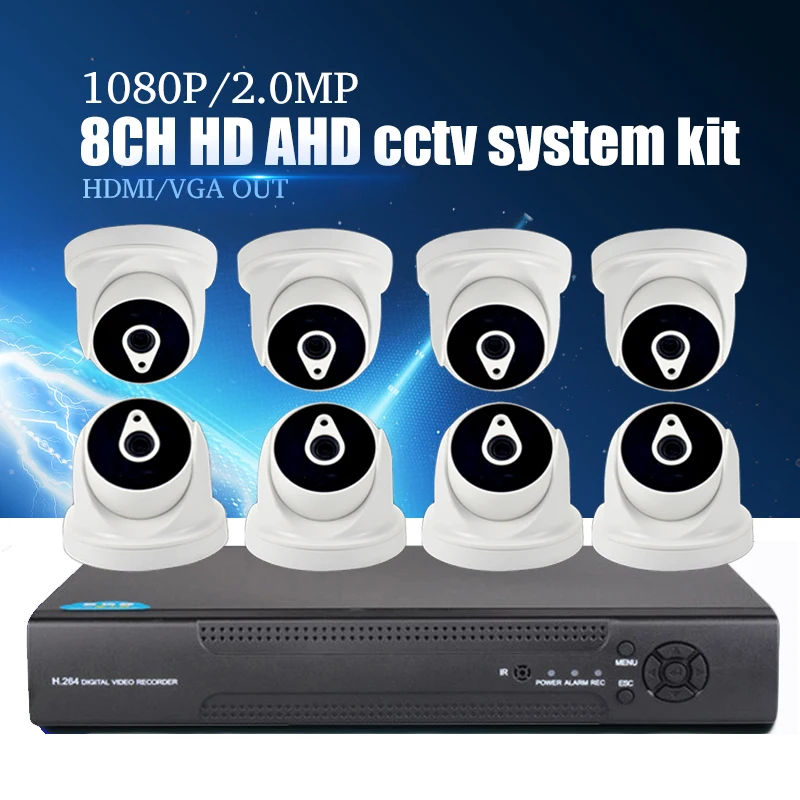 Комплект для видеонаблюдения YiiSPO 8 каналов 5 в 1 1080N DVR 1080P 2 Мп AHD коаксиальных HD