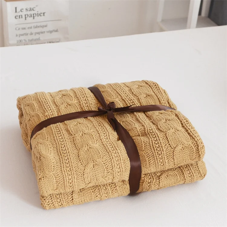 khaki 130X160 см 2 слоя шерпа ягненок нордический сплошной цвет кабель вязаный одеяло зимнее толстое тепловое одеяло диван плед для дивана - Цвет: khaki