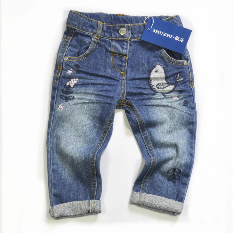 

New Fashion Baby Jeans pants Cute Brid girls denim full pants for girl Newborn Infant girls skinny jeans 9-24M