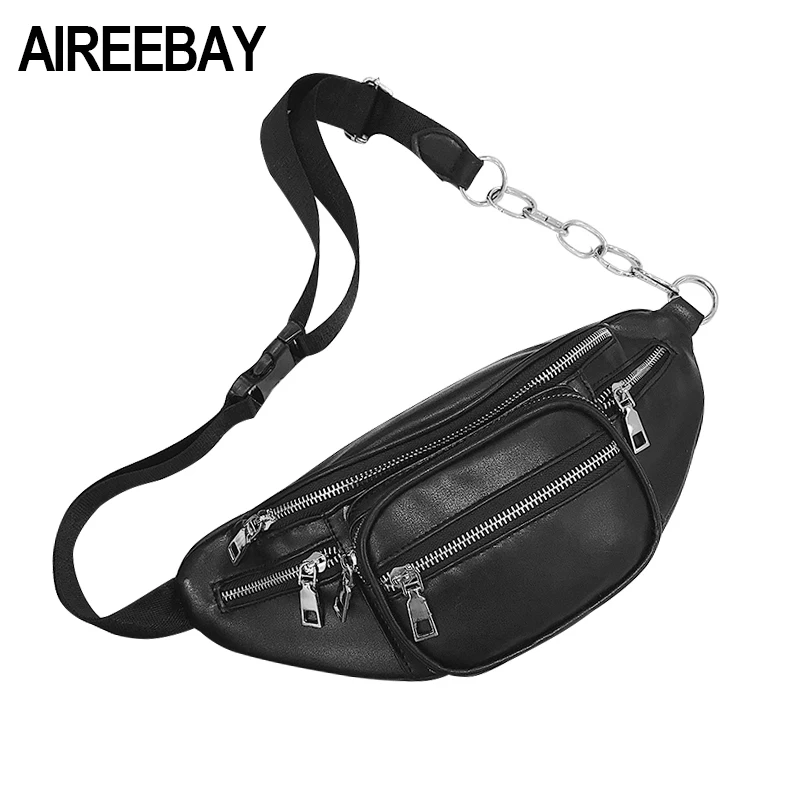 AIREEBAY модная Женская поясная сумка повседневная черная искусственная кожа на
