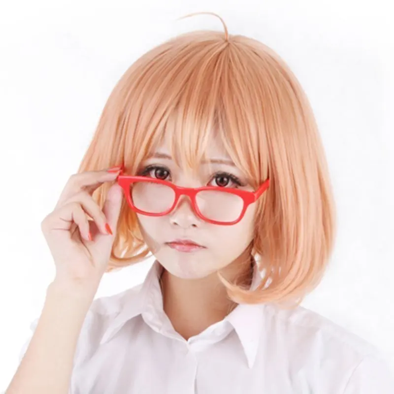 Парик для косплея Kyokai no Kanata Мирай Курияма короткие оранжевые розовые