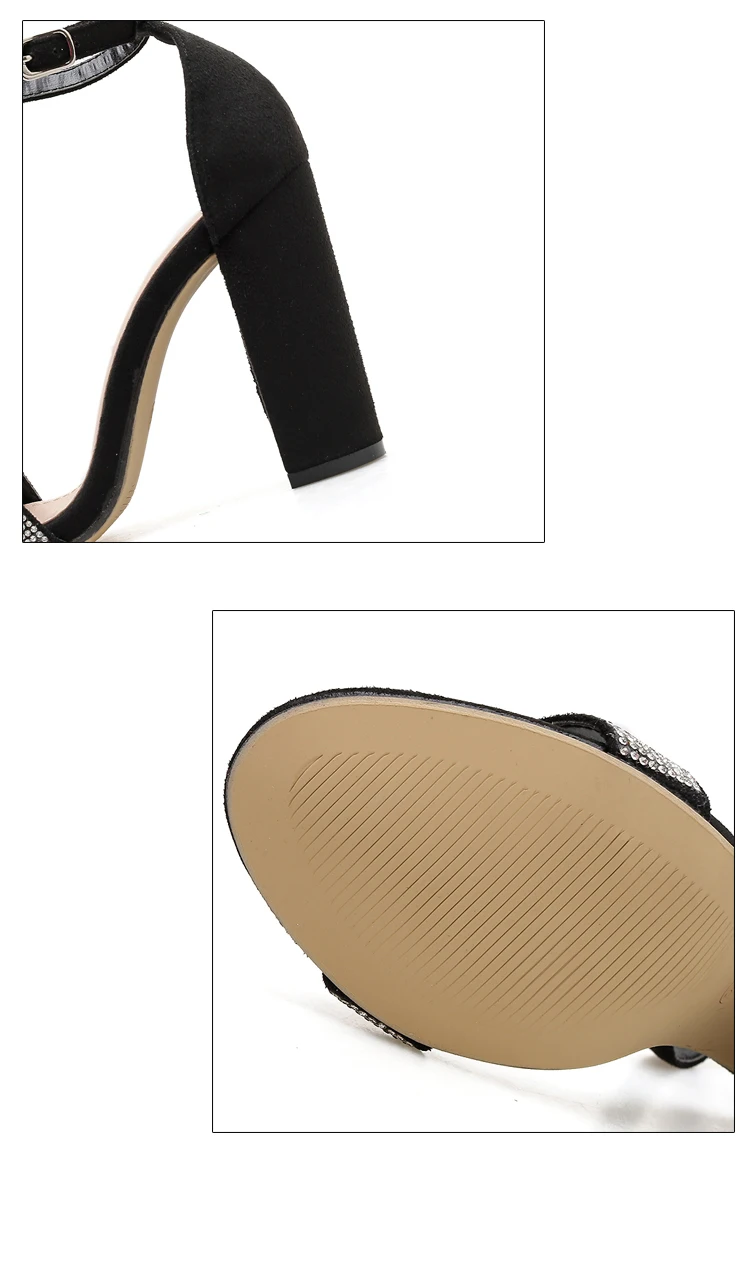 Aneikeh Women Shoes Sandals Round Toe Diamond Square High Heels Summer Party Daily Buckle Strap Ankle Cover Heel Size 35-42