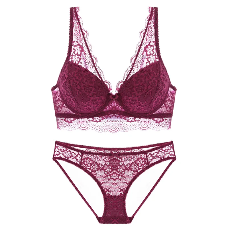Сексуальный кружевной ультратонкий прозрачный комплект с бюстгальтером пуш-ап