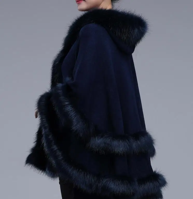 Роскошная женская накидка с меховым воротником из мягкого искусственного
